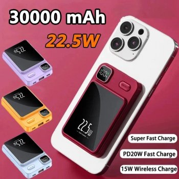 30,000mAh Magnetic Fast-Charging Power Bank with PD20W Wireless & LED Display