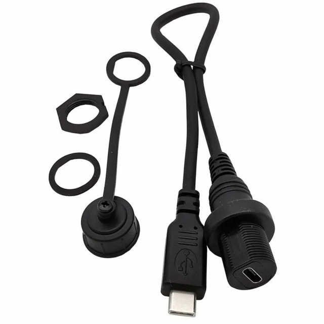 Waterproof Type-C USB Extension Cord – Panel Mount Connector 30cm