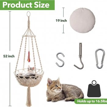 Bohemian Style Cotton Rope Cat Hammock with Tassel and Toy