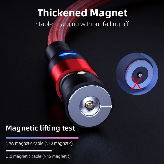 360° Rotating Universal Magnetic Fast-Charging Cable – LED Indicator