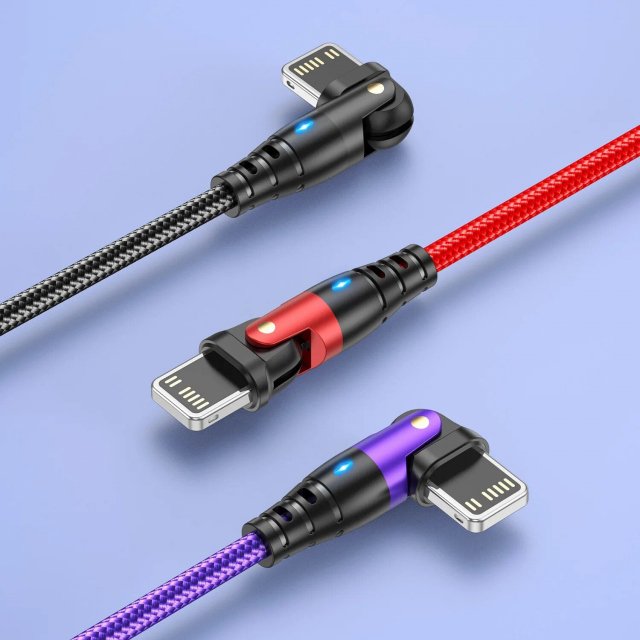 180° Rotating 3A USB-Lightning Cable with LED Indicator for Fast Charging and Data Transfer