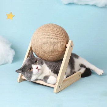 Eco-Friendly Wood and Sisal Rope Cat Scratching Ball