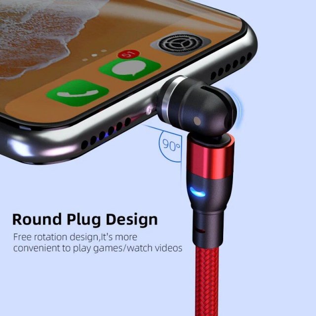 360° Rotating Universal Magnetic Fast-Charging Cable – LED Indicator