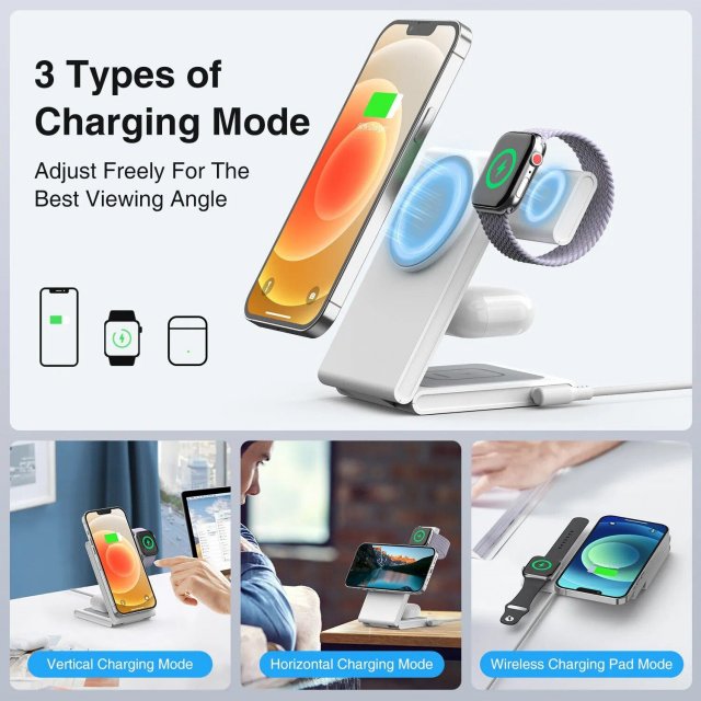 3-in-1 Foldable Magnetic Wireless Charging Station for iPhone 14/13 & Apple Watch S8/7