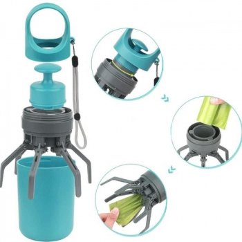 Compact Blue Poop Scooper: Portable 6-Claw Dog Waste Cleaner with Bag