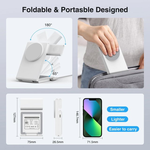 3-in-1 Foldable Magnetic Wireless Charging Station for iPhone 14/13 & Apple Watch S8/7