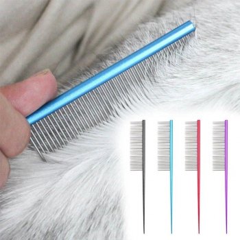 Stainless Steel Fine Tooth Pet Comb for Cats and Dogs - Long Handle Beauty Brush in Various Colors