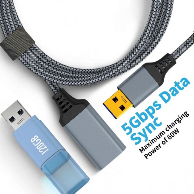 Nylon Braided USB 3.0 Extension Cable – High-Speed Data Transfer for Computers, Cameras, Printers, and More