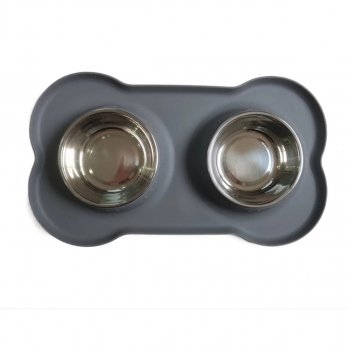Non-Slip Stainless Steel Dual Dog Bowl with Silicone Mat
