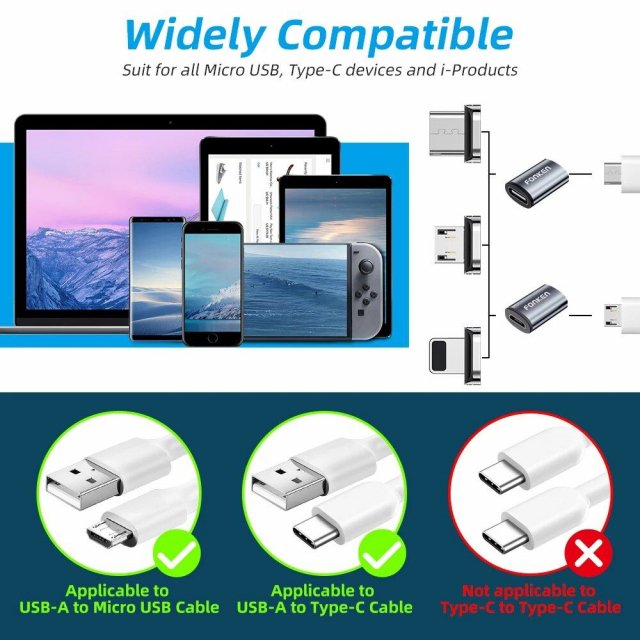 Universal Magnetic Charging Cable Tips – Micro USB & USB-C Connectors