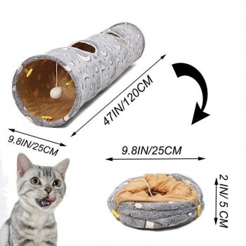 Glow-in-the-Dark Moon Star Cat Tunnel with Durable Plush Ball
