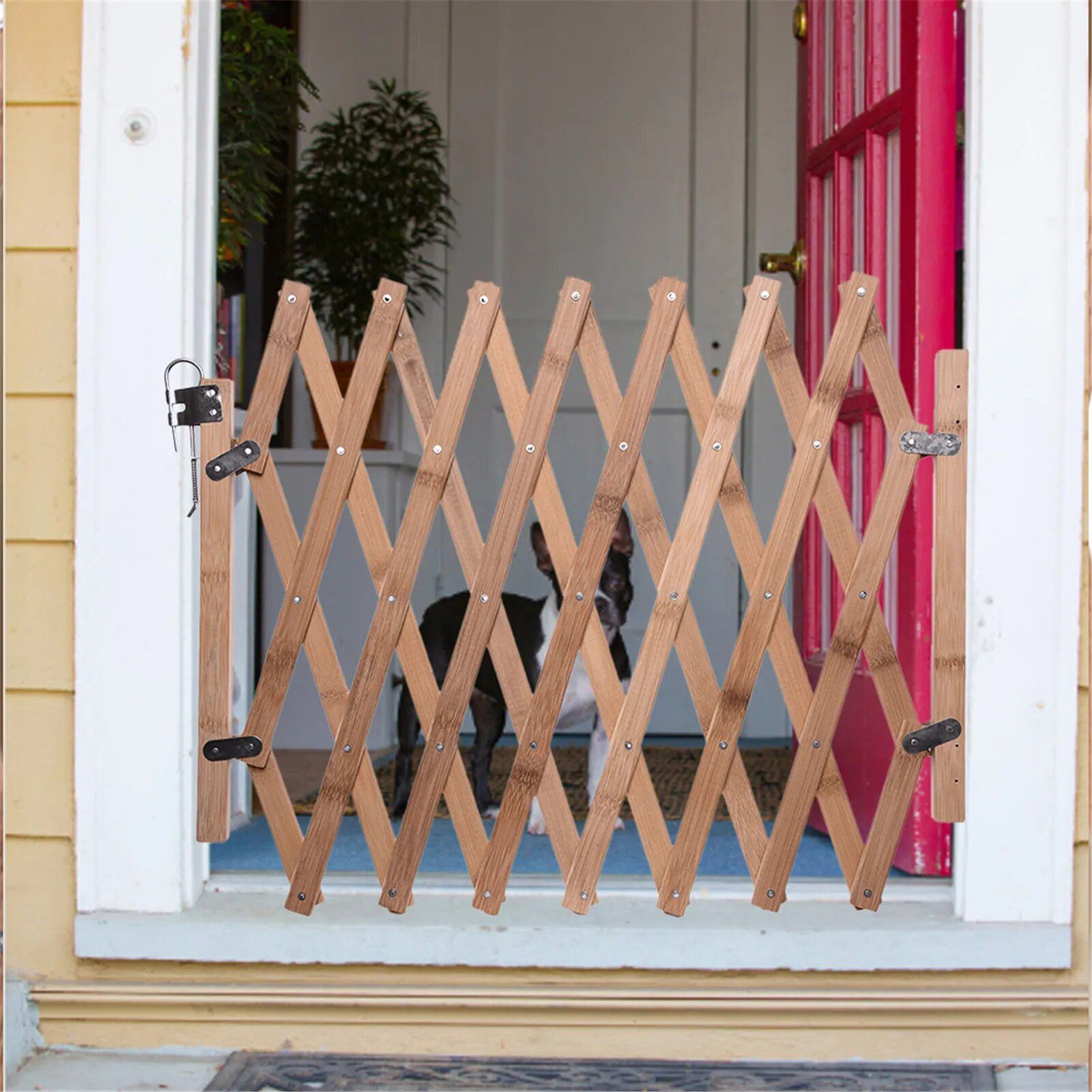 Adjustable Bamboo Pet Safety Gate - Retractable Dog & Cat Barrier Fence 