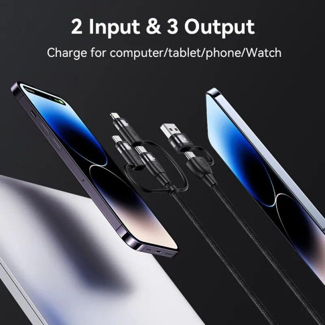 Multi-Device Fast Charging Cable – 3-in-1 USB-C to Lightning/Micro/Type-C – PD 100W