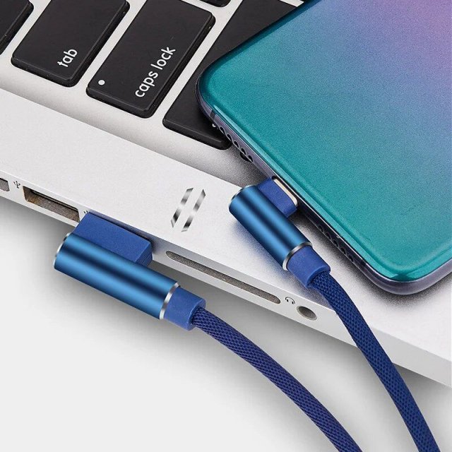 90 Degree Elbow USB to Type-C/Micro USB Charging Cable – 25cm Fast Charge Cord