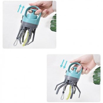 Compact Blue Poop Scooper: Portable 6-Claw Dog Waste Cleaner with Bag