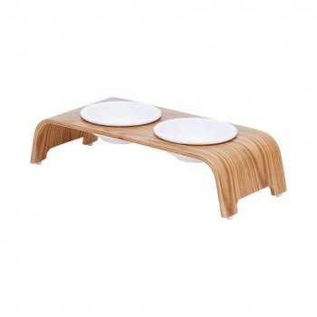 Small Elevated Pet Feeder with Ceramic Bowls