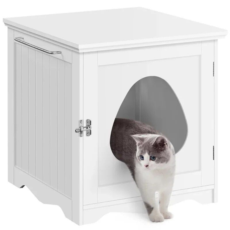 Elegant White Enclosed Cat Litter Box Furniture 