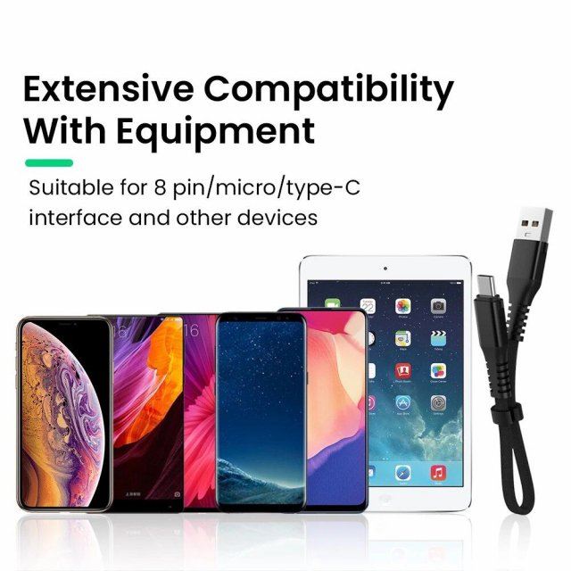 Compact 3A Fast-Charging USB Cable – Universal Compatibility for iPhone & Android Devices