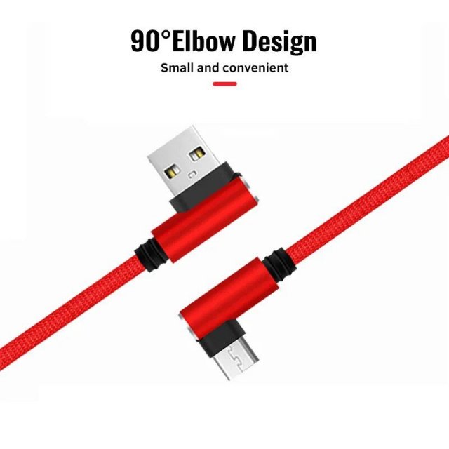 90 Degree Elbow USB to Type-C/Micro USB Charging Cable – 25cm Fast Charge Cord