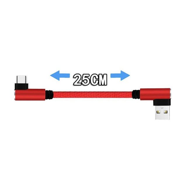 90 Degree Elbow USB to Type-C/Micro USB Charging Cable – 25cm Fast Charge Cord