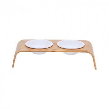 Small Elevated Pet Feeder with Ceramic Bowls