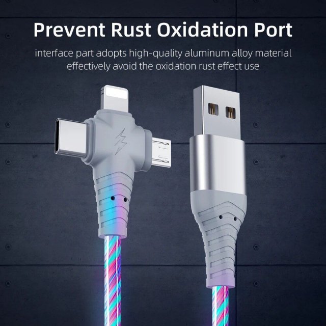 3-in-1 Luminous LED Flow USB Cable – Compatible with iPhone & Huawei Xiaomi (2m/1m)