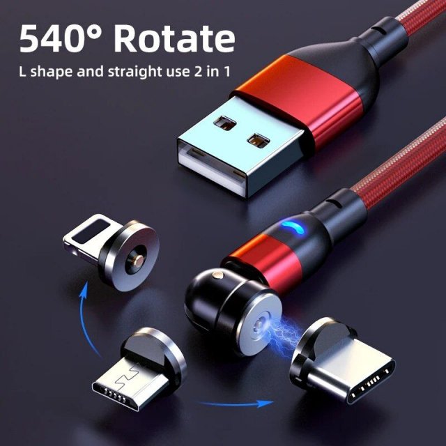 360° Rotating Universal Magnetic Fast-Charging Cable – LED Indicator