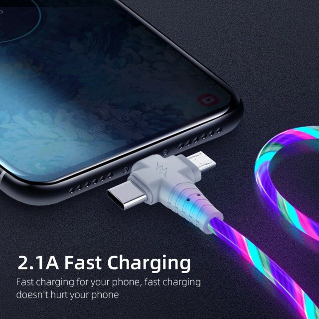 3-in-1 Luminous LED Flow USB Cable – Compatible with iPhone & Huawei Xiaomi (2m/1m)