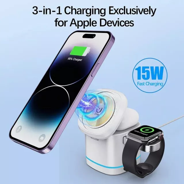 3-in-1 Transparent Magnetic 15W Wireless Charging Stand for iPhone, Airpods Pro, and Watch SE - Image 5