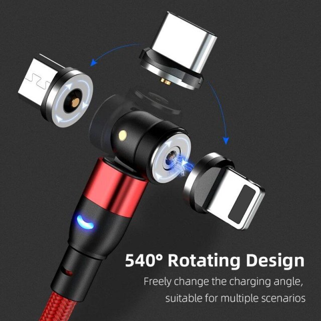 360° Rotating Universal Magnetic Fast-Charging Cable – LED Indicator