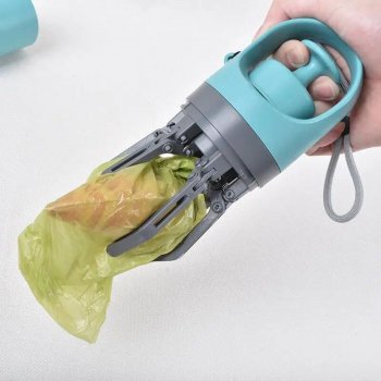 Compact Blue Poop Scooper: Portable 6-Claw Dog Waste Cleaner with Bag