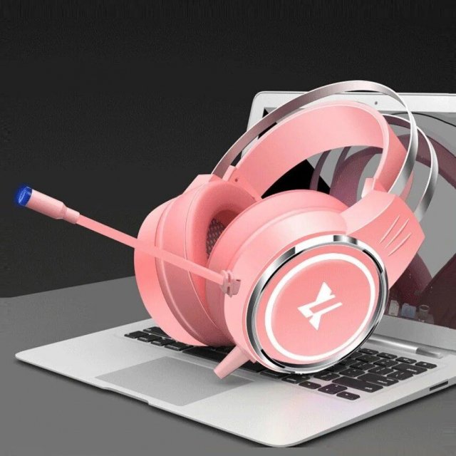 Wired Pink Gaming Headset with Microphone & USB – Stereo Over-the-Ear for PC & Notebook