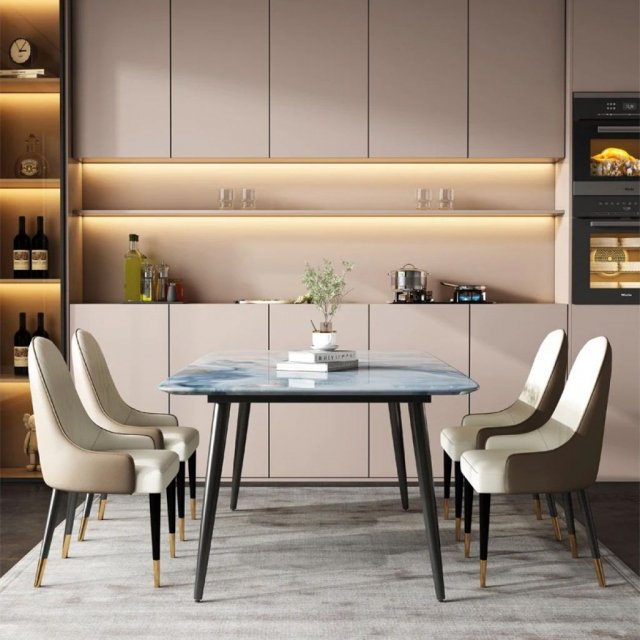 Marble Dining Table Set with Modern Plant Flower Design - Image 3