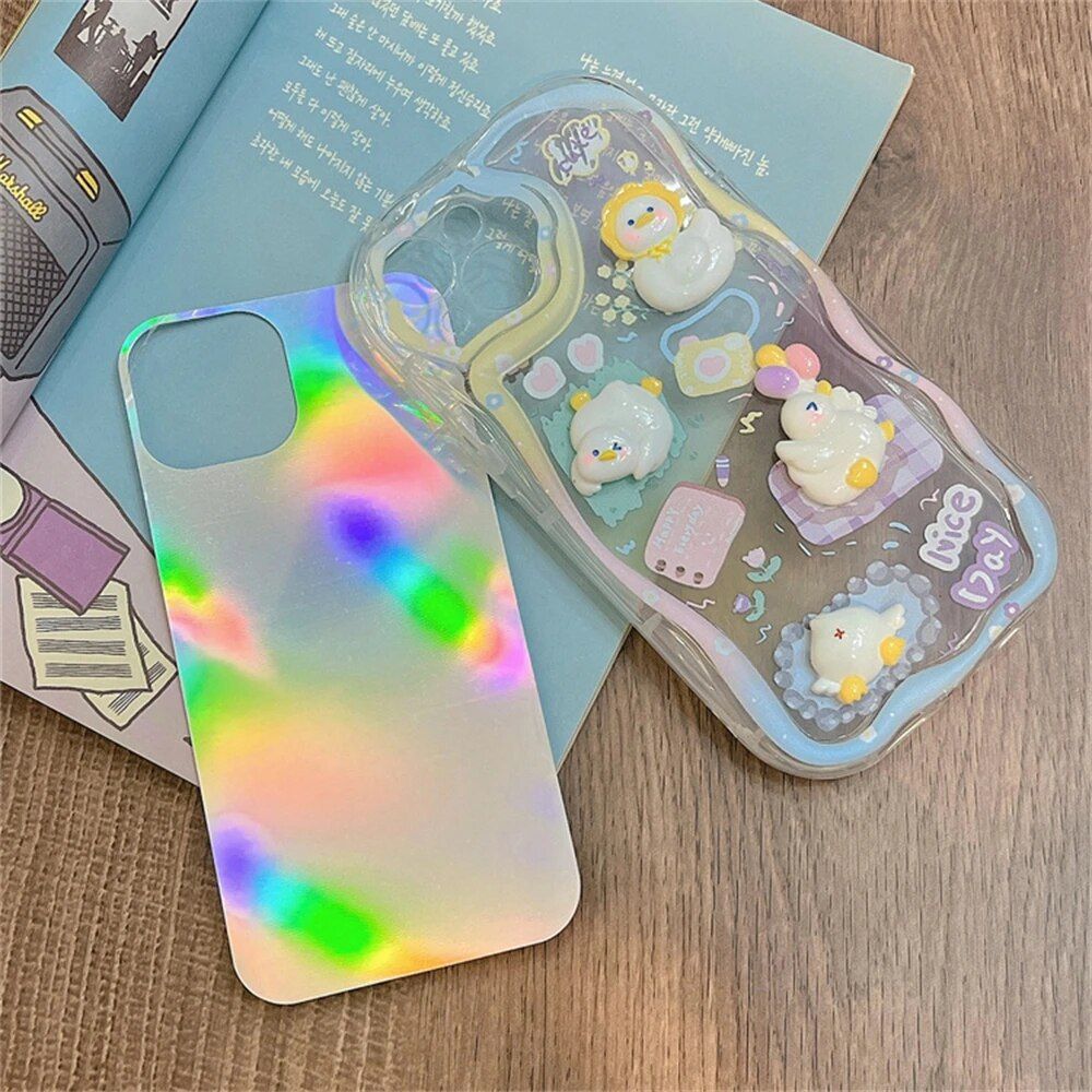 3D Cartoon Duck Cake Gradient Wave Silicone Case for iPhone Models 