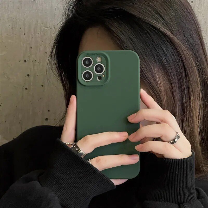 Shockproof Green Silicone TPU Phone Case for iPhone 14 13 12 11 Pro Max - Soft Full-Lens Protection 