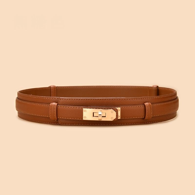 Chic Geometric Leather Waist Belt for Women Color: Caramel Belt Length: 105cm 