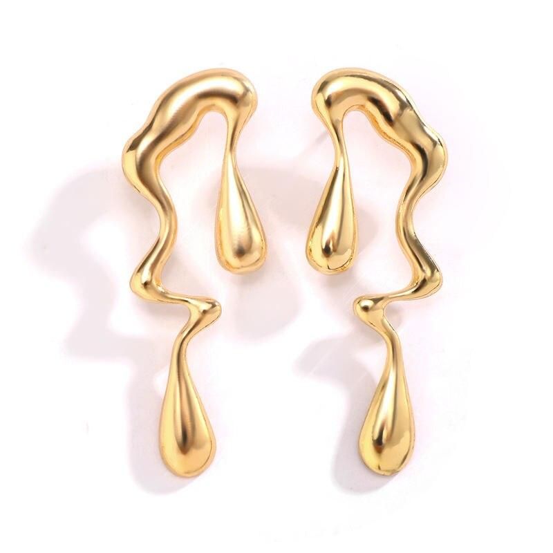 A pair of Vintage Gold Geometric Water Drop Earrings, a new fashion accessory, displayed on a white background.