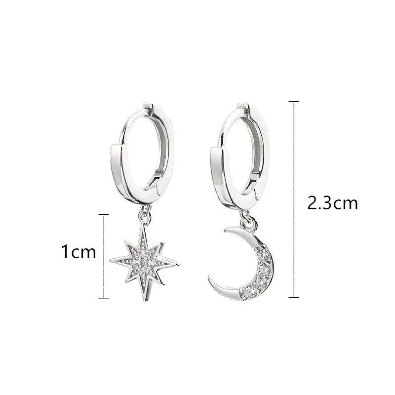 Asymmetric Crystal Star & Moon Drop Earrings 