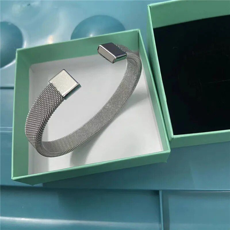 Elegant Stainless Steel Mesh Cuff Bracelet for Women 