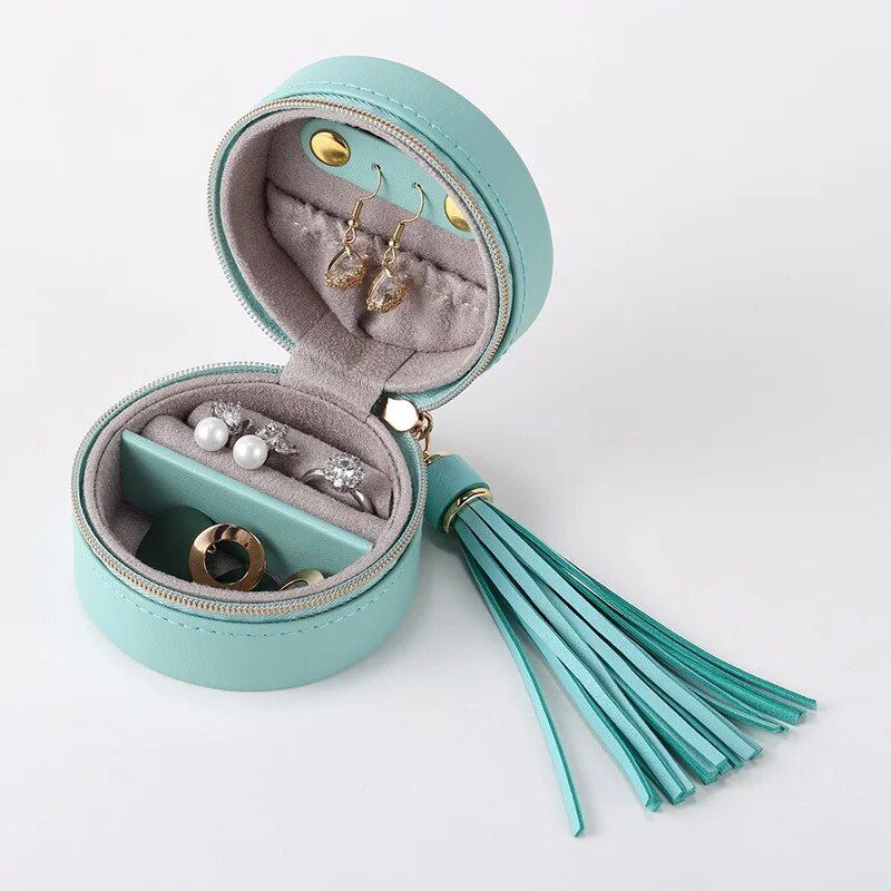 Luxurious Leather Portable Jewelry Organizer Color: Blue Size: 7x7x4.5cm 