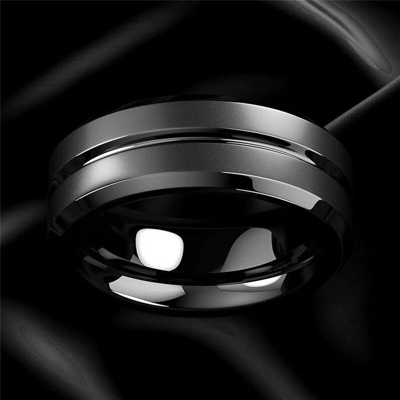 Classic 8mm Black Matte Stainless Steel Men's Ring for Engagement and Anniversary 