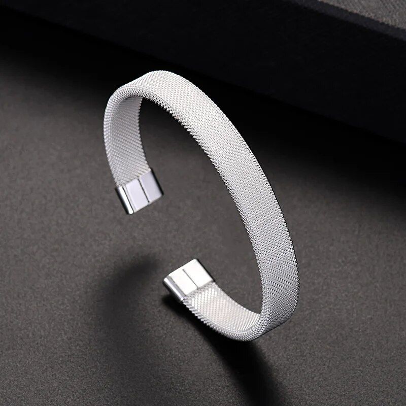 Elegant Stainless Steel Mesh Cuff Bracelet for Women 