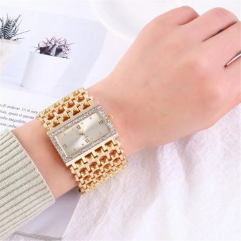 Elegant Gold Square Diamond Quartz Watch for Women