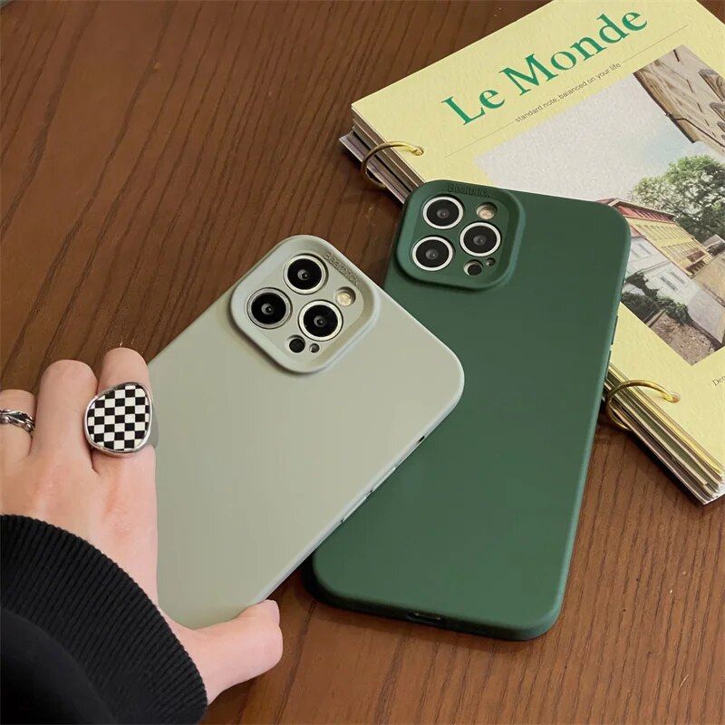 Shockproof Green Silicone TPU Phone Case for iPhone 14 13 12 11 Pro Max - Soft Full-Lens Protection 