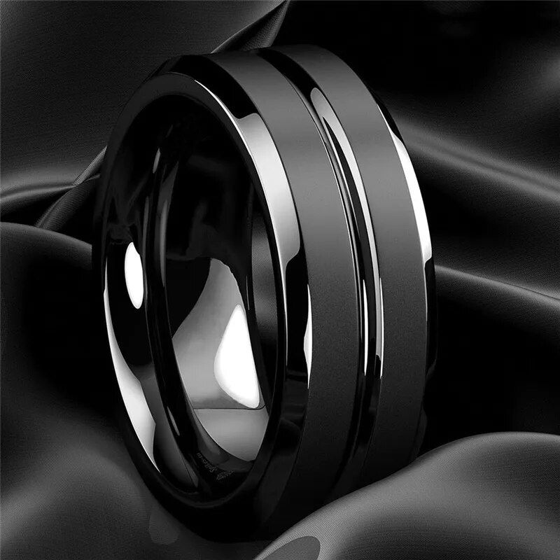 Classic 8mm Black Matte Stainless Steel Men's Ring for Engagement and Anniversary 