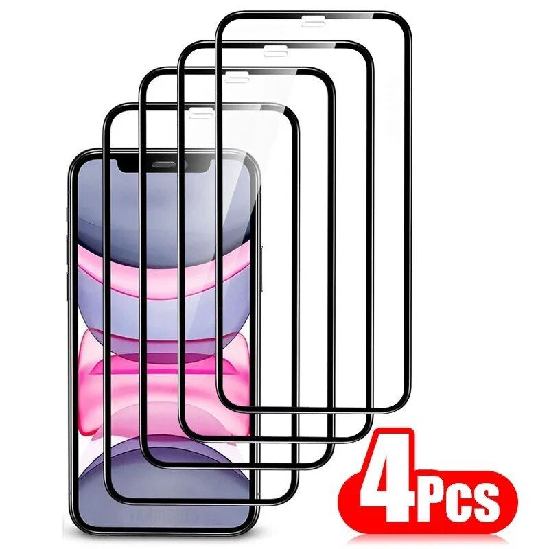 4PCS Full Coverage Tempered Glass Screen Protector for iPhone 13, 12, 11 Pro Max and More 