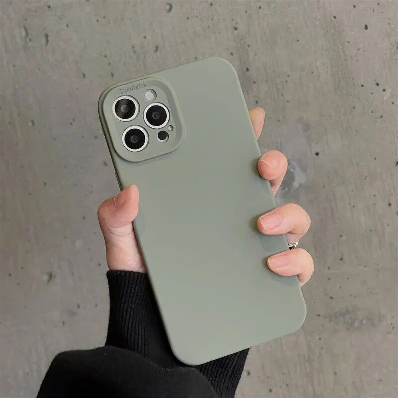 Shockproof Green Silicone TPU Phone Case for iPhone 14 13 12 11 Pro Max - Soft Full-Lens Protection 