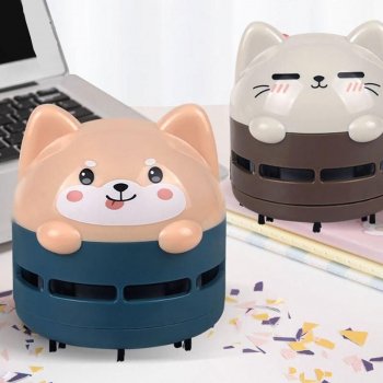 Mini USB Rechargeable Handheld Cartoon Desktop Vacuum with Cleaning Brush