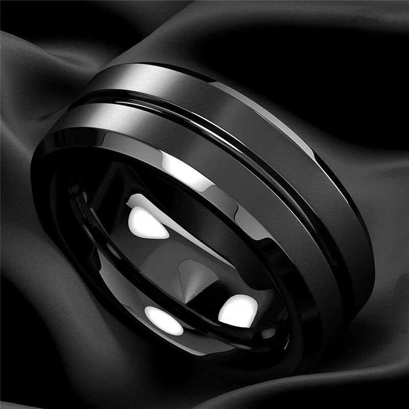 Classic 8mm Black Matte Stainless Steel Men's Ring for Engagement and Anniversary 