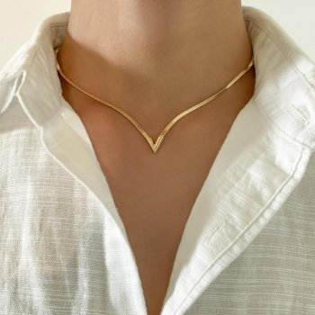 Elegant V-Shaped Flat Snake Chain Necklace